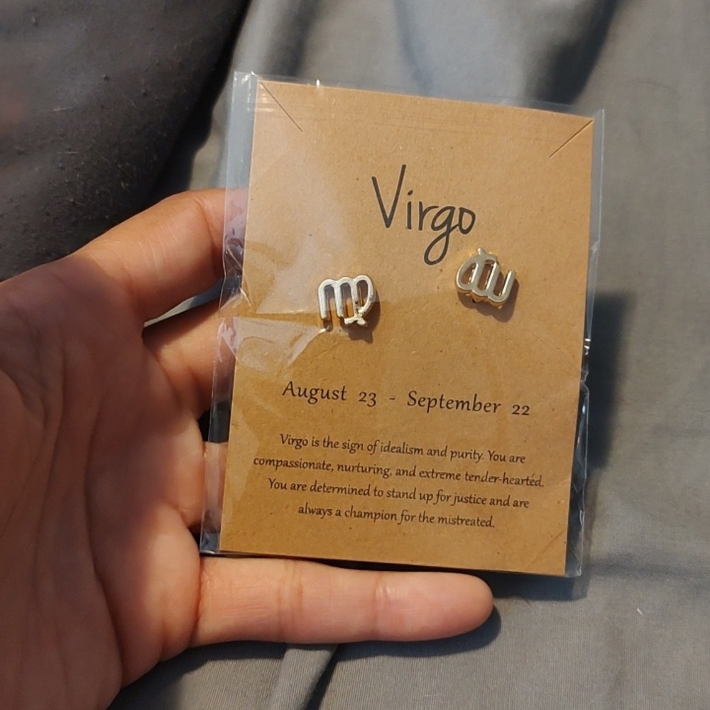 Gold Virgo Zodiac Stud Earrings